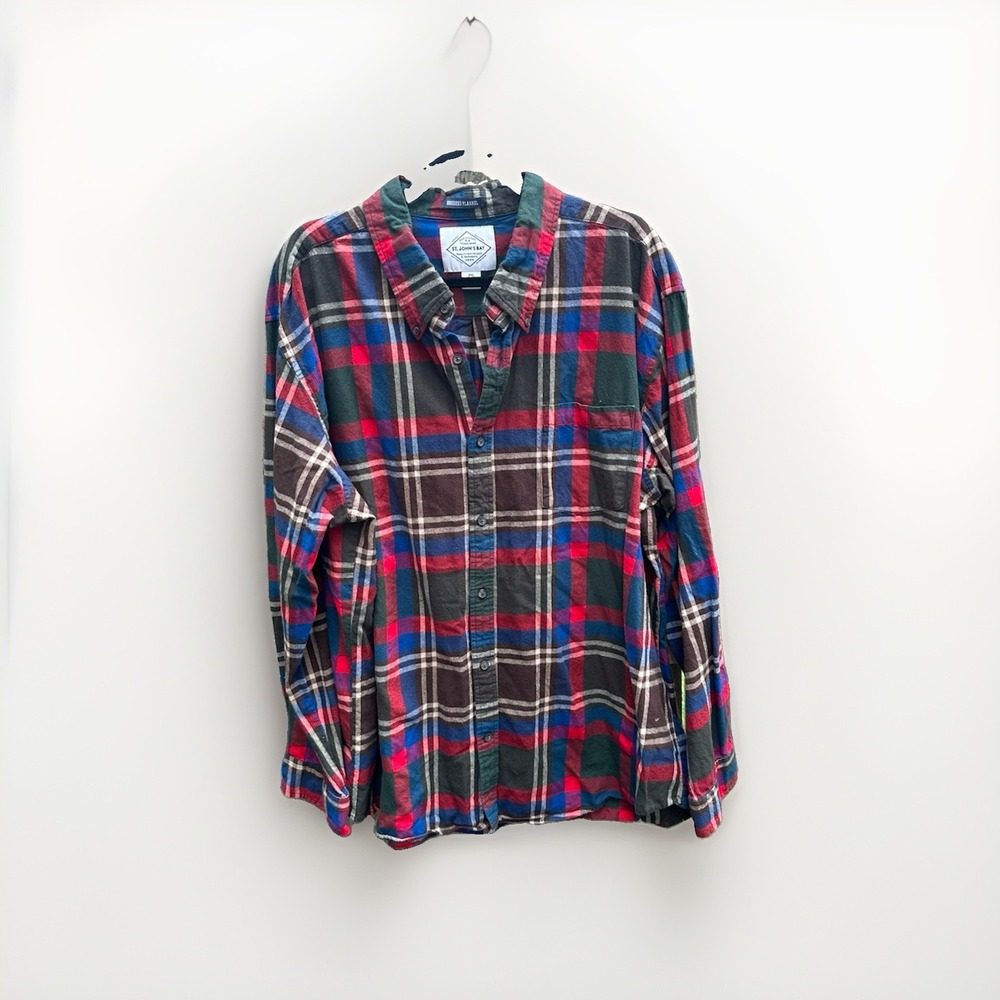 St Johns Bay Mens XXL Brushed Flannel Shirt Plaid Long Sleeve Cotton Button Down
